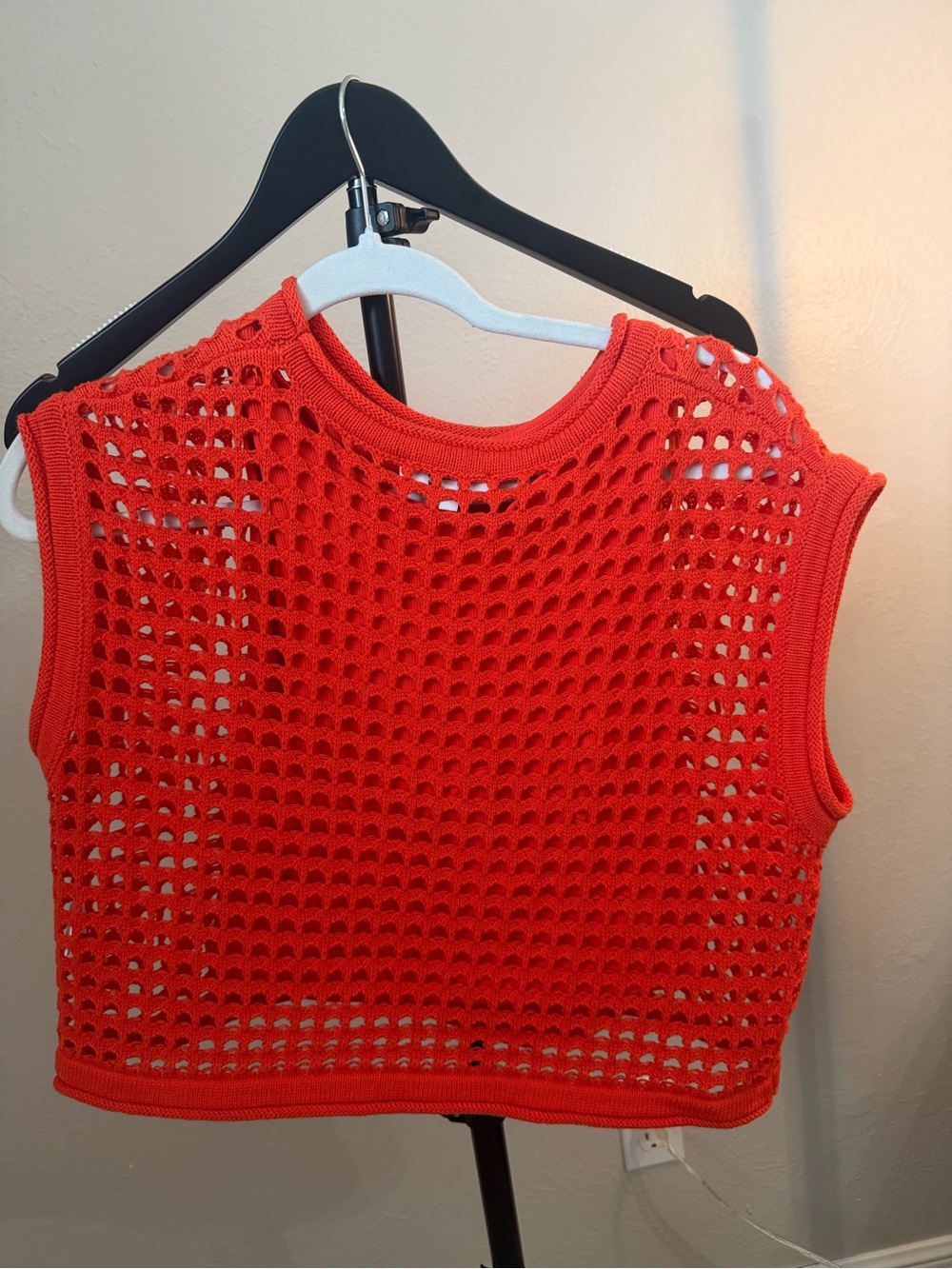 Women's Orange Crochet Knit Sleeveless Top